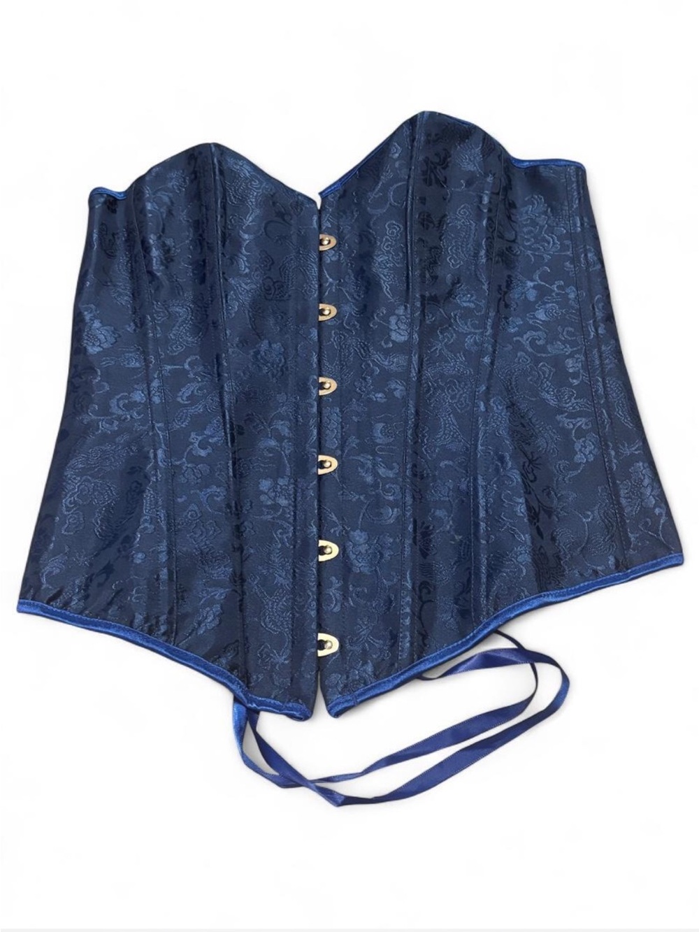 Structured Navy Blue Brocade Underbust Corset